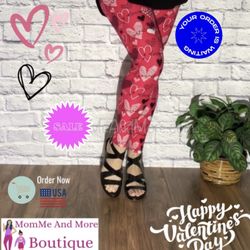 NEW Womens Pink Heart Leggings Soft As Lularoe OS/TC/TC2 