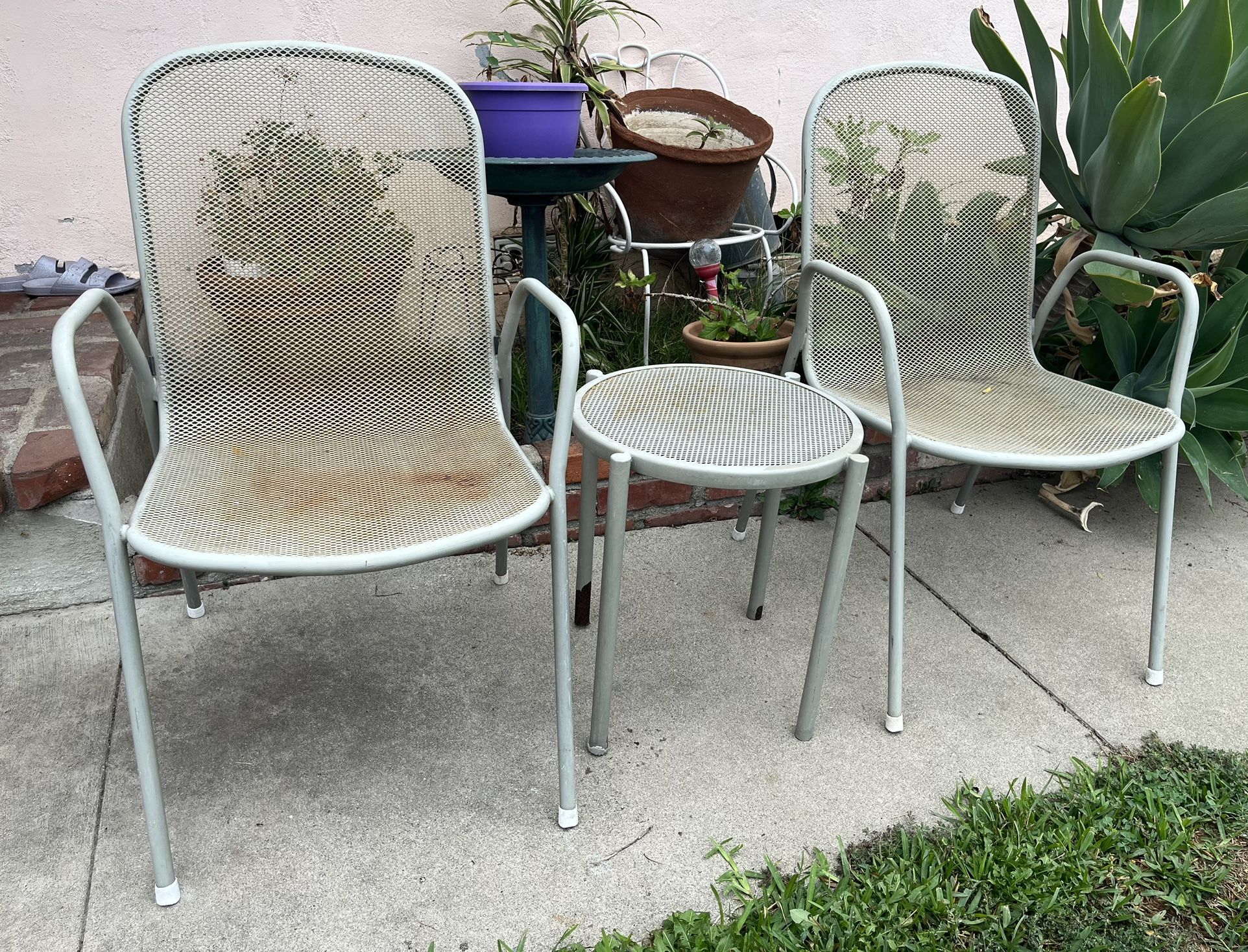 Gray Steel Mesh Patio Set, Outdoor Chairs & Table