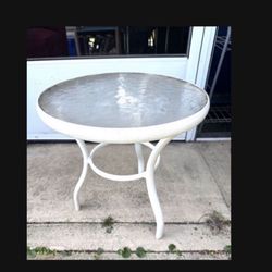 Last Chance glass and metal patio snack table