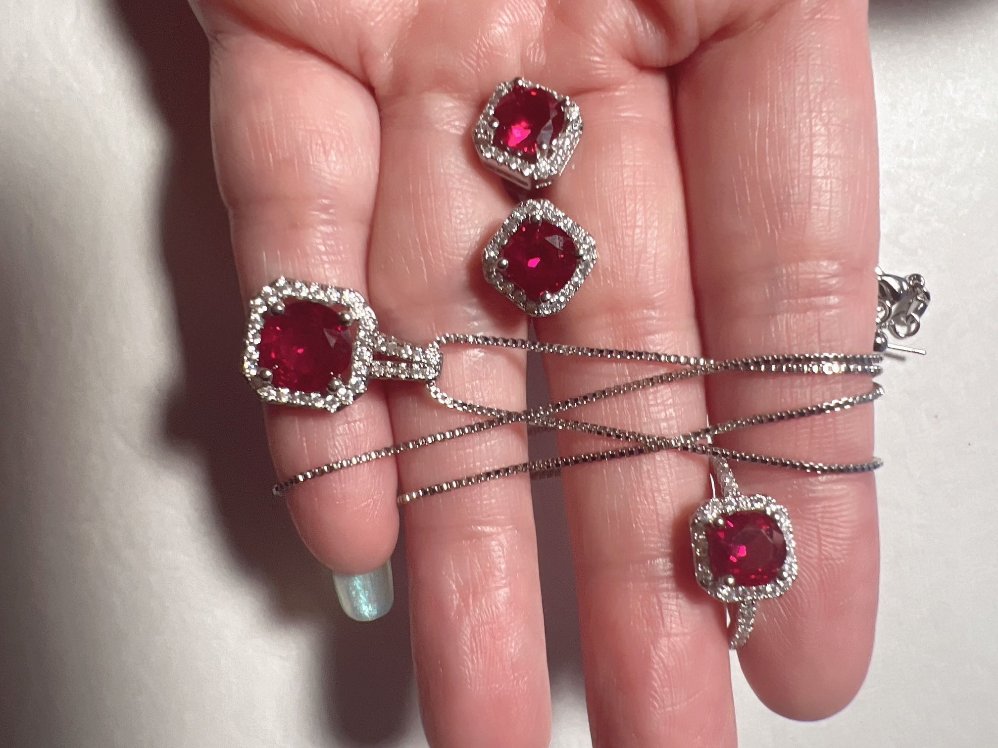 PT 950 Natural Real Ruby Classic Jewelry Set 3 Pcs