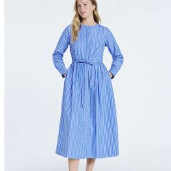 Free Assembly Size XXL-20 Long Sleeve Pleated Blue White Midi Shirt Dress NWT