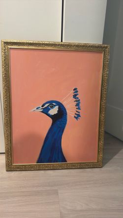 Peacock portrait in gold frame