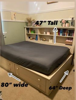 Pottery Barn full size storage bed frame and bookshelf
