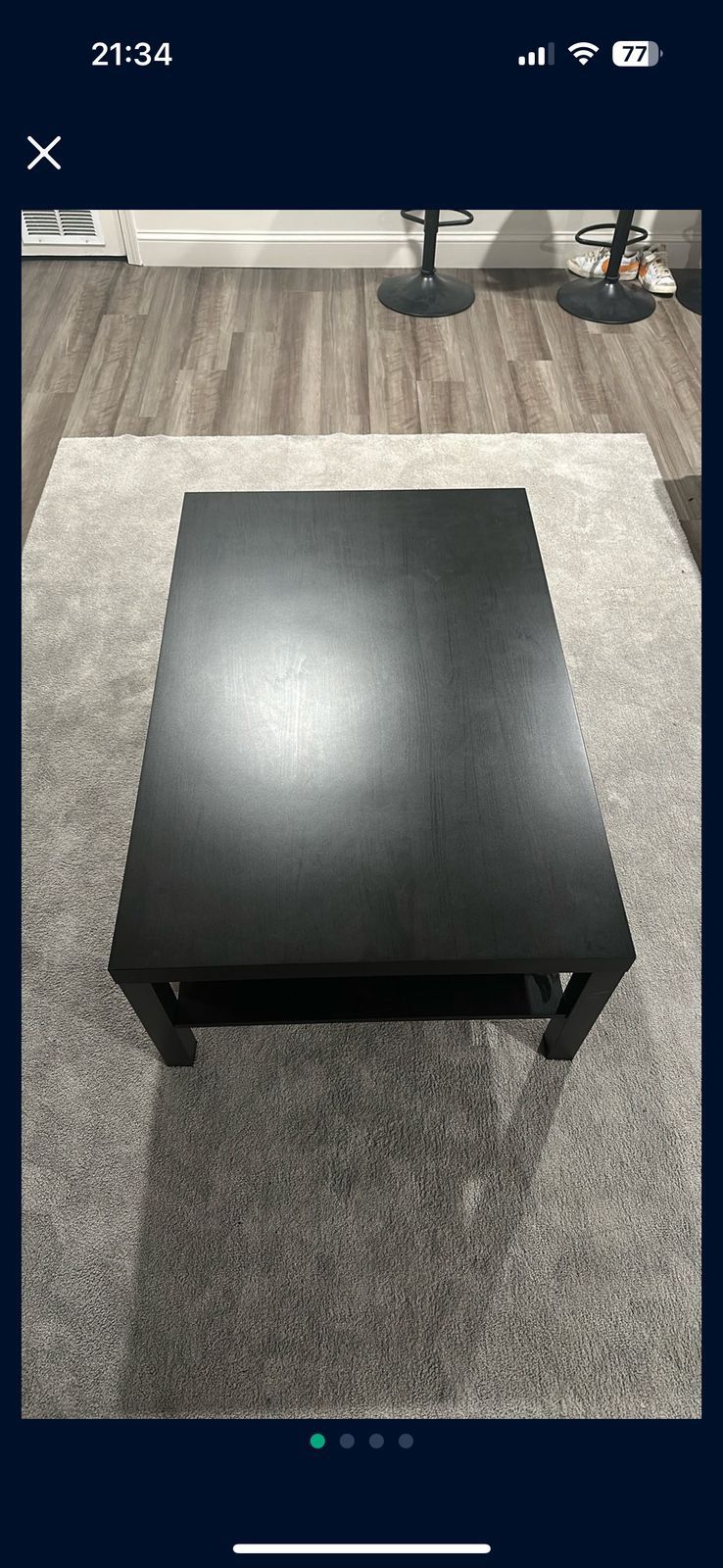 Black Wood Coffee Table with Shelf