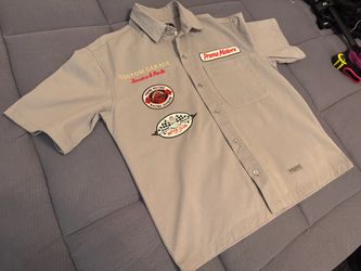 PREME Gray Short Sleeve Button Up Cotton Work Shirt Small Preme Motors