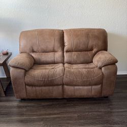 Living Room Reclining  Couch & Loveseat With Two End Tables 