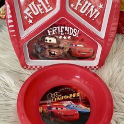 ZAK  Lightning McQueen FUEL FUN FRIENDS CHILD'S 3 DIVIDED PLATE & BOWL