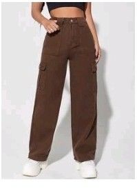 SHEIN High Waist Flip Pocket Women's Cargo Jeans Cargo Coffee Brown Size 4