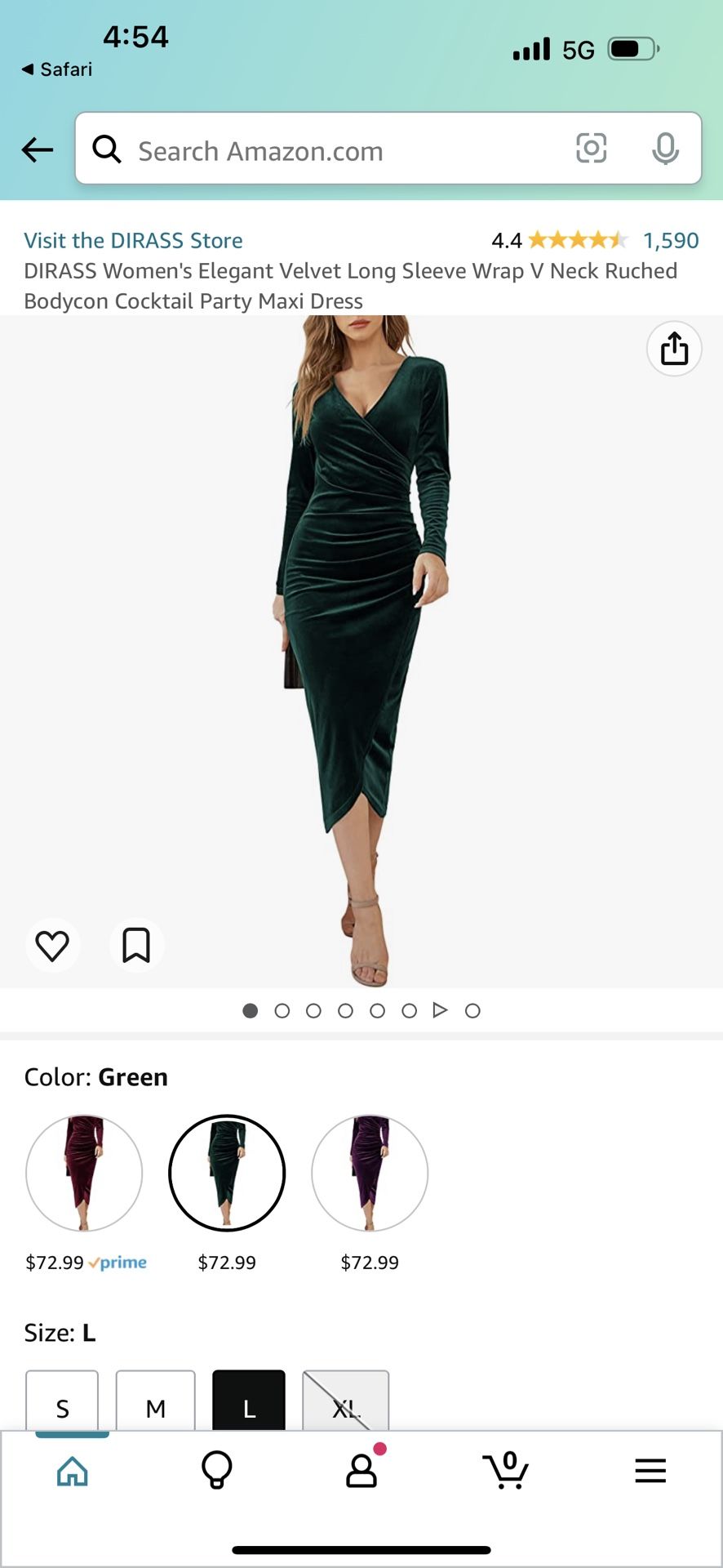 DIRASS Women's Elegant Velvet Long Sleeve Wrap V Neck Ruched Bodycon Cocktail Party Maxi Dress