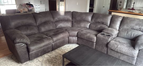 Gray Sectional Sofa with Recliners and Console