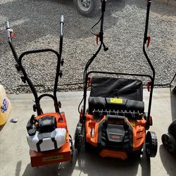 Tiller cultivator and 2 in 1 dethatcher w/ scarifier