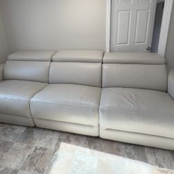 Tan Leather Automatic Reclining Couch 
