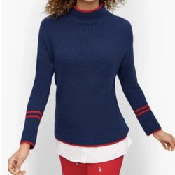 Talbots Woman’s Mock Neck Navy & White Sweater, Sz XL