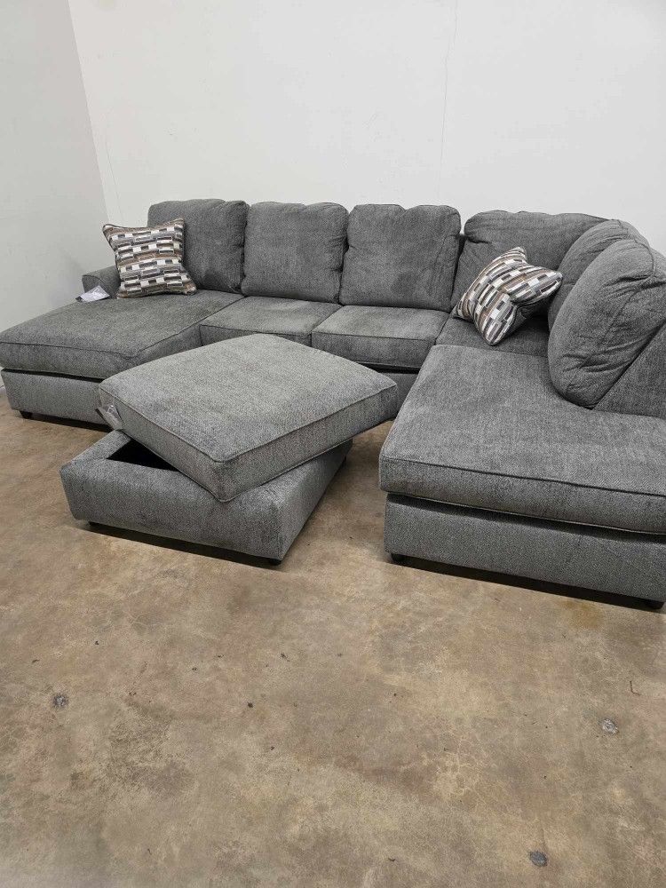 Plush Sectional And Storage Ottoman