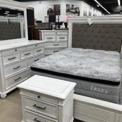 🧿ASK FOR A DISCOUNT COUPON 🧿 , Kanwyn Whitewash Upholsterd Panell Bedroomm  Sett  / Household  ☑️