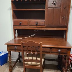 Antique Real Wood Desk With Hutch 