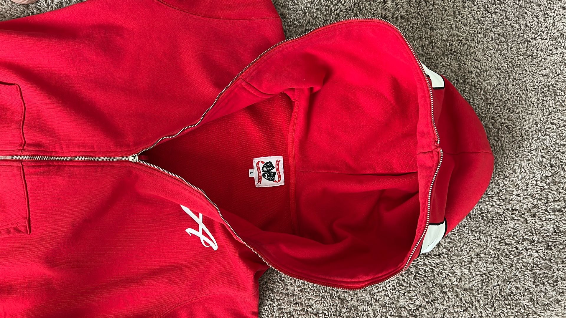 1ST ALL OVER PRINT LEATHER MASK ZIP UP RED