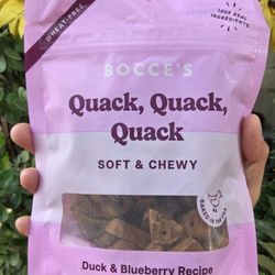 Bocce's Bakery Quack Quack Quack Duck & Blueberry Recipe Soft & Chewy Dog Treats