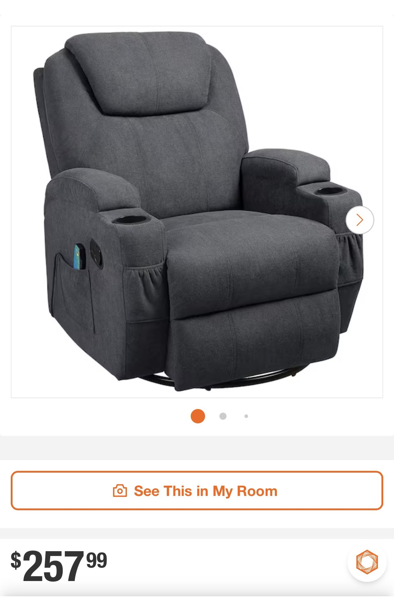 Recliner Swivel and Rocking Chair with Power Massage Function