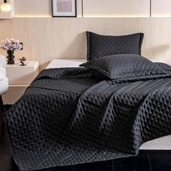 Queen Quilt Bedding Set, 3 Pieces Summer Queen Quilt Set, Lightweight Soft Bedspreads Queen Size Coverlet, Black Quilt Sets with Quilt(90"x96") & 2 Pi