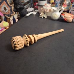 Vintage Hand-carved Mexican Molinillo Wooden Whisk For Hot Chocolate, Cocoa, Honey Stirrer 12.25" Long