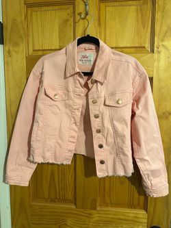 Justice pink cropped denim jacket