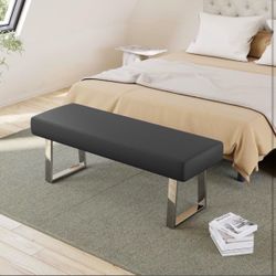 55” Black faux Leather Crome Bench Seat