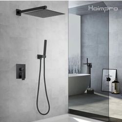 Hoimpro Shower System set with 12 Inch Bathroom Rain Mixer Shower Head and Handheld Wall Mounted, Rainfall Shower Faucet Fixture Combo with High Press