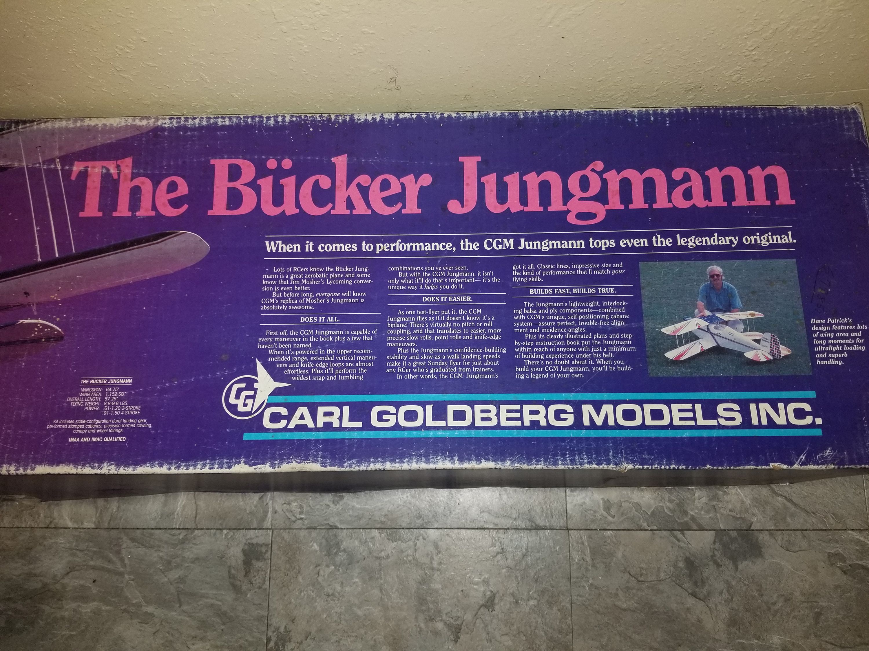 Carl Goldberg Bucker Jungmann Vintage Model Plane Kit, Huge 64.75" Wind Span, Unbuilt
