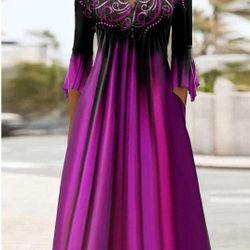 Three-quarter Sleeve V-neck Buttons Pleating Women's Clothing Dress
