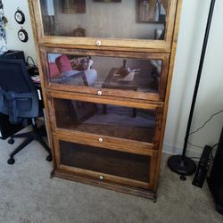 (Price Has Been Reduced By $100) Vintage Oak 4-Shelf Barrister Bookcase 