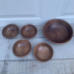 VTG 5pc Set Woodcroftery Salad Serving Bowls  Mid Century USA Solid Wood