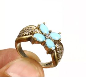 925 Sterling Silver, Turkish Topaz Turquoise, Ring Size 8.5