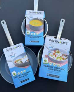 NEW GreenLife Healthy Ceramic Nonstick Cookware Set – 10” Fry Pan, 2 Qt Saucepan & 2 Qt Skillet with Lids