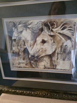 TWO ABSTRACT HORSE PRINTS MATTED AND FRAMED