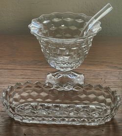 Vintage Fostoria American Clear Relish Dish And Mayo Dish With Spoon