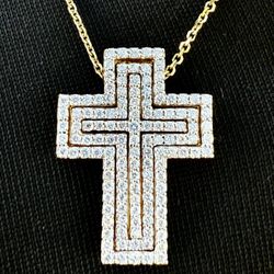 3D 3-Piece Cross Necklace 14k Yellow Gold & Diamond Necklace