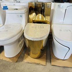 ‼️ Piece High Efficiency Toilets in Gold Color, soft close, with top flush bottom $249 each, many available  
