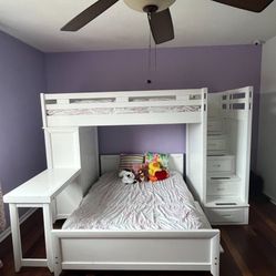 Kids Twin Over Full Loft Bunk Bed W/drawers And Desk