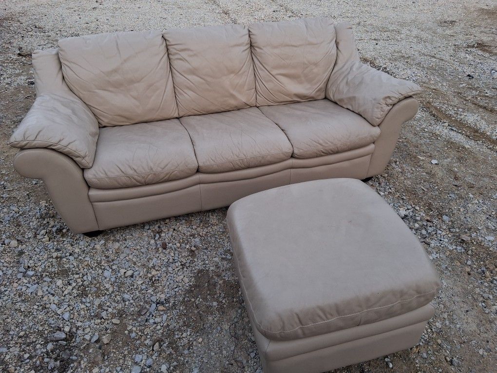 Beige 7' Leather Couch