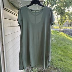 Women's Tunic Top Dress with a Criss Cross Back in olive green Large