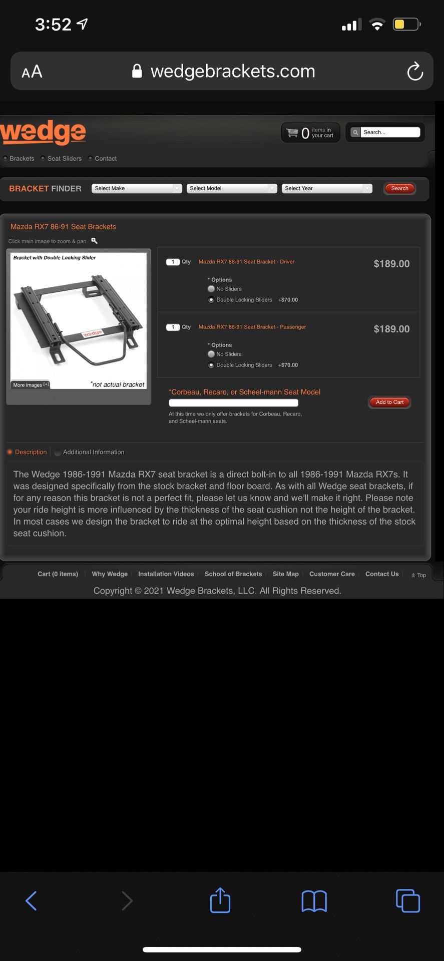 RX7 FC3S Double Locking Sliders And Seat Rails