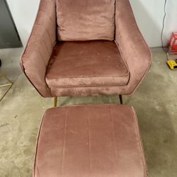 Pink Velvet Accent Chair With Ottoman