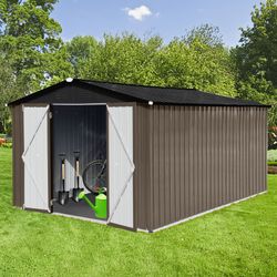Spacious 10ftx12ft Metal Garden Sheds, In a Graceful Brown + Black Palette, Perfect for Storing Outdoor Furniture Cushions