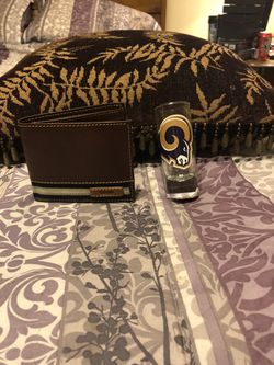 Los Angeles Rams leather wallet and shot glass