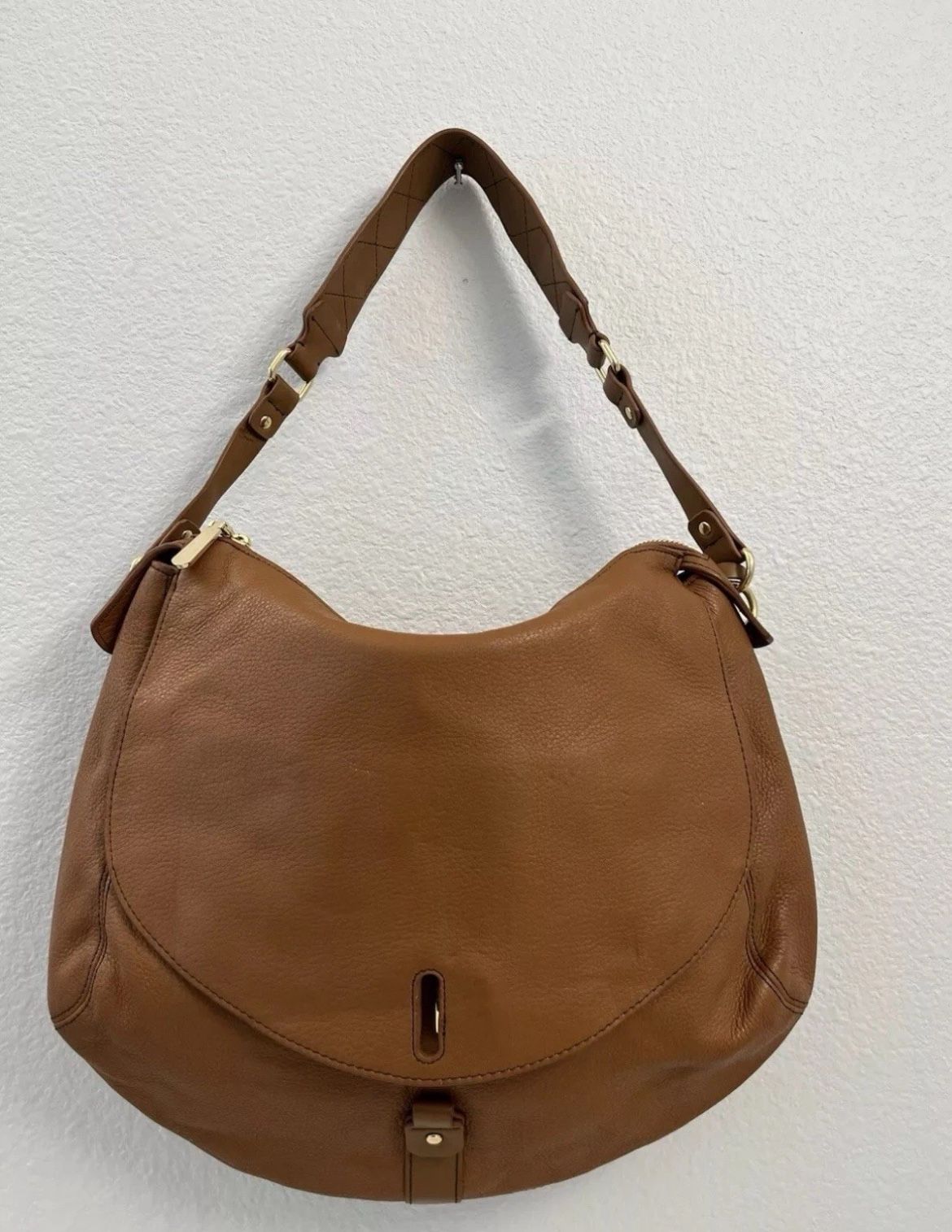 Vince Camuto Rufus Hobo Shoulder Bag Pebbled Leather Color Whiskey