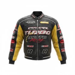 BoohooMAN Limited Boxy Automotive Black And Yellow Racing Jacket Mens Size S