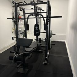 Vesta Fitness Smith Machine 1001 w/Bench Attachment | 245lb Cast Iron Olympic Weights | 7ft Olympic Bar | Fitness | Gym Equipment | FREE DELIVERY 🚚 