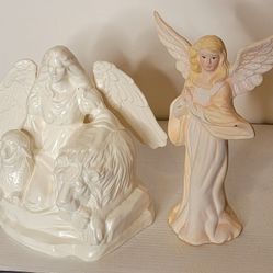 Ceramic Angel Figurines - Peaceable Kingdom & Hand-Painted Bisque