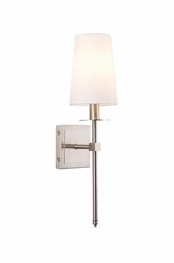 Brushed Nickel Wall Sconce Wall Lighting Linea di Liara with White Fabric